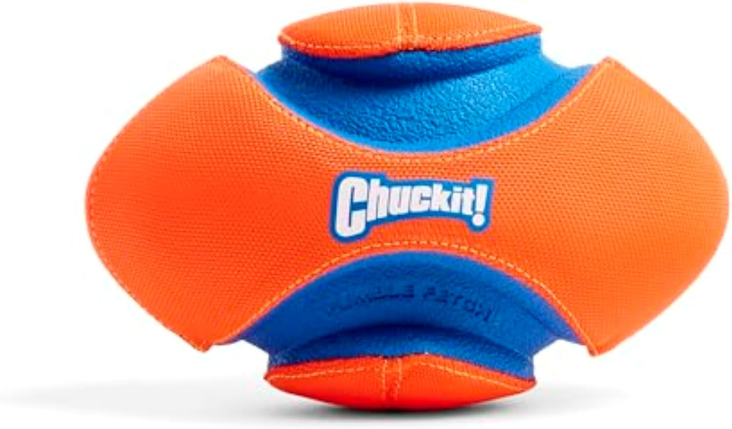 Fumble Fetch Dog Football - Outdoor and Indoor Interactive Dog Toy with Grooved Design for Easy Pickup - Made from Durable Rubber - Floats in Water - Small - Orange and Blue