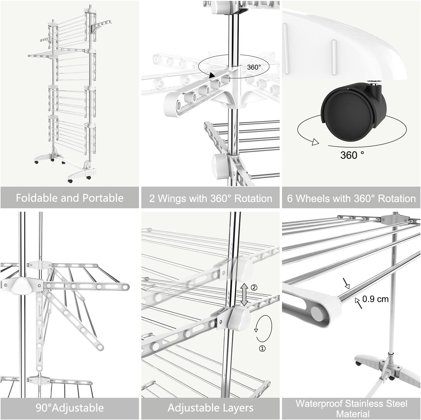 Todeco - Laundry Drying Rack, Clothes Airer - Material: Stainless Steel Tubes... - Picture 10 of 13
