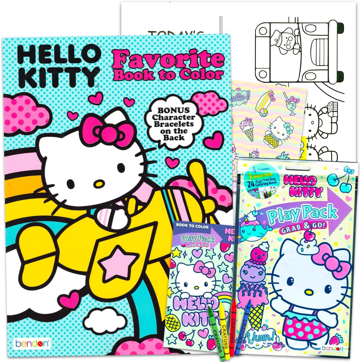 Hello Kitty Coloring Book Set - Bundle with Activity Book and Play Pack Featuring Hello Kitty plus Stickers, Crayons, More Coloring Set for Kids, Girls