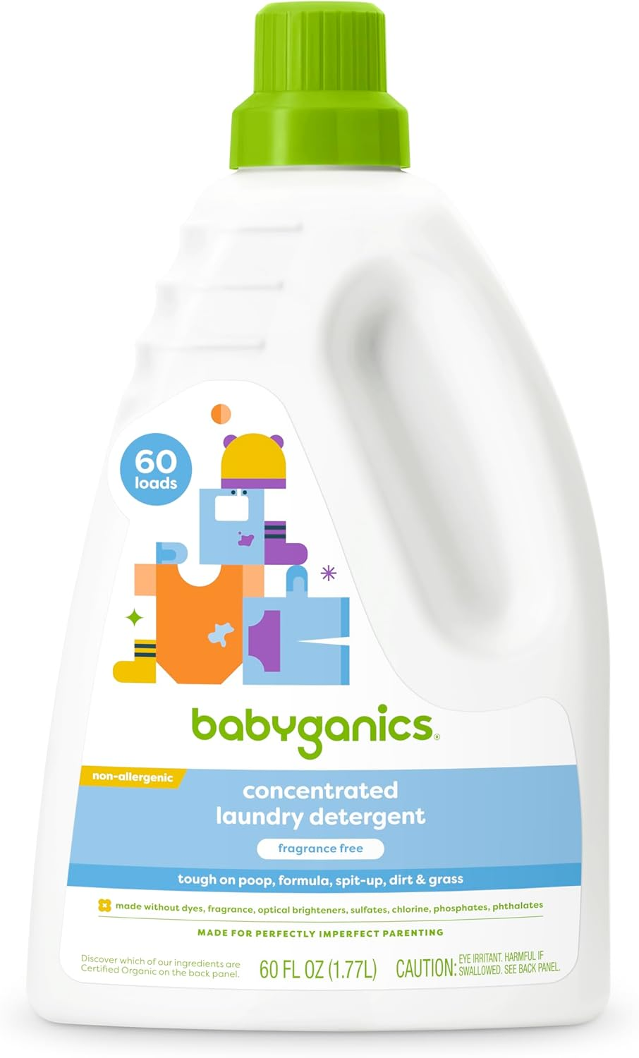 Babyganics 3X Baby Laundry Detergent, HE Compatible, Stain-Fighting, Fragrance Free, 60 Fl Oz