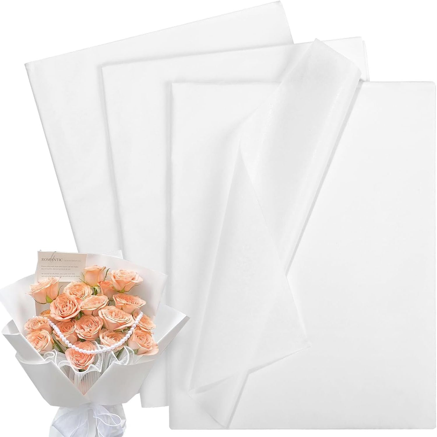 Tissue Paper for Gift Bags 60 Sheets Wrapping Tissue Paper Bulk 30 X 20 Inch White Packaging Paper for Gift Wrap Filler Flower Art Crafts DIY Birthday Wedding Decor, Baby Party (White)