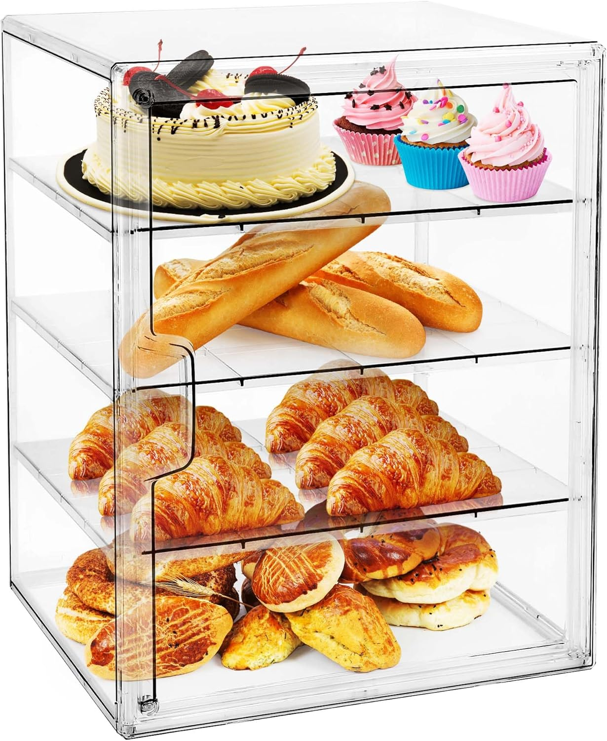Pastry Display Case,Bread Box for Kitchen Countertop,4-Layer Adjustable Breadbox, Large Capacity Bread Box for Home-Baked Breads,Muffins,Bagel Storage Container, Bread Holder