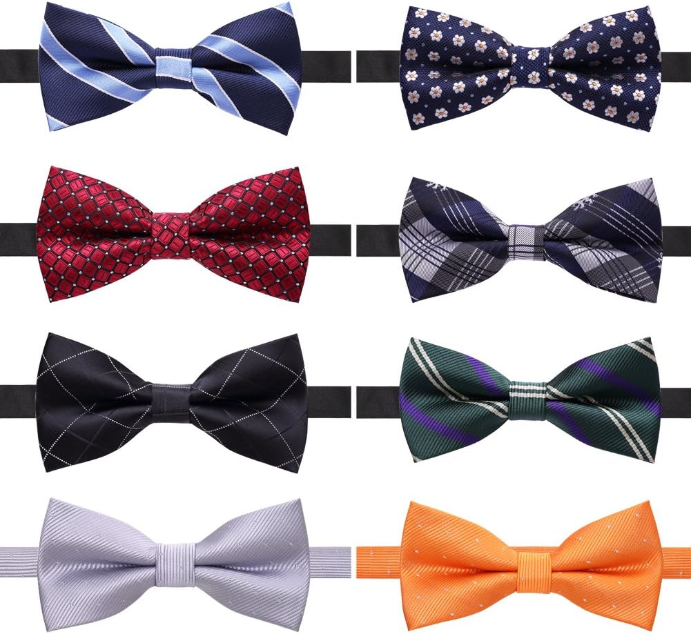 8 PACKS Elegant Adjustable Pre-tied Bow Ties for Men Boys (1&4&5&6&8 Pack for option)