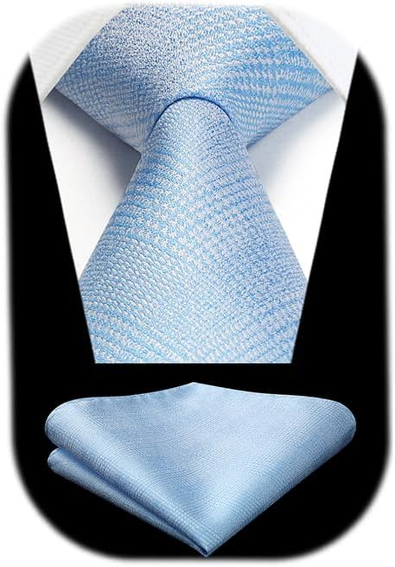 Mens Ties Solid Color Tie and Pocket Square Set Classic Woven Formal Neckties & Handkerchief Wedding Party