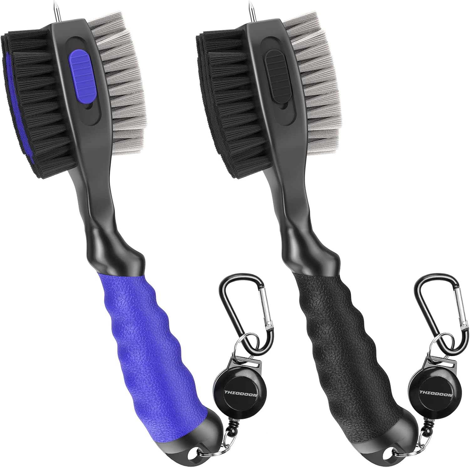 2 Pack Golf Club Brushes and Groove Cleaner with Magnetic Keychain Oversized Golf Brush Head and Retractable Spike Super Non-Slip Handle Comfortable Grip Golf Club Cleaner