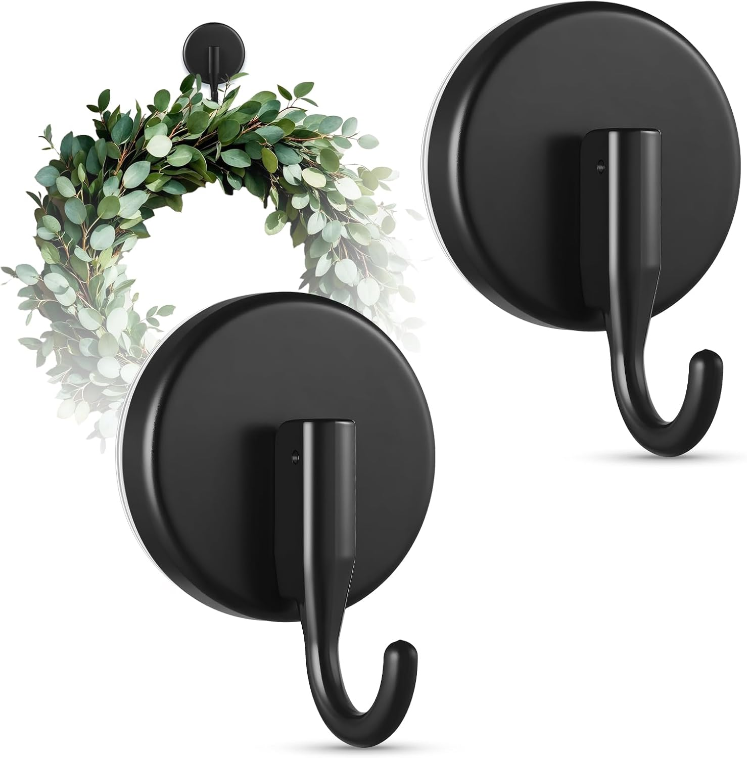 Suction Cup Wreath Hanger, Upgraded Reef Hook for Front Door/Glass Window/Over Door, Christmas/Thanksgiving/Halloween/July 4Th/Easter/Valentine/Spring/Summer/Fall (Black, 2-Pack)