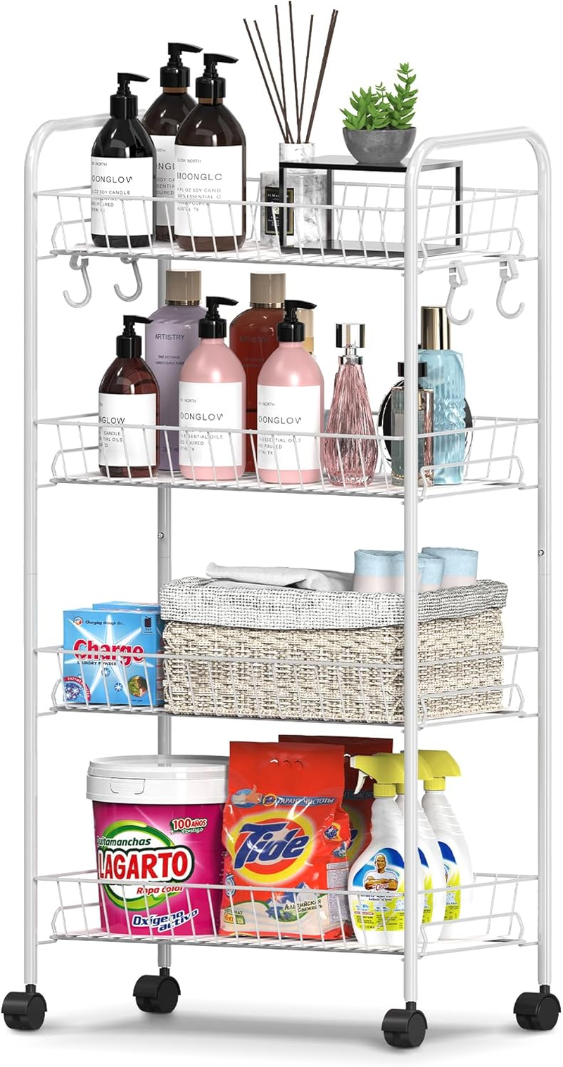 4-Tier Rolling Storage Cart with Wheels and Removable Baskets