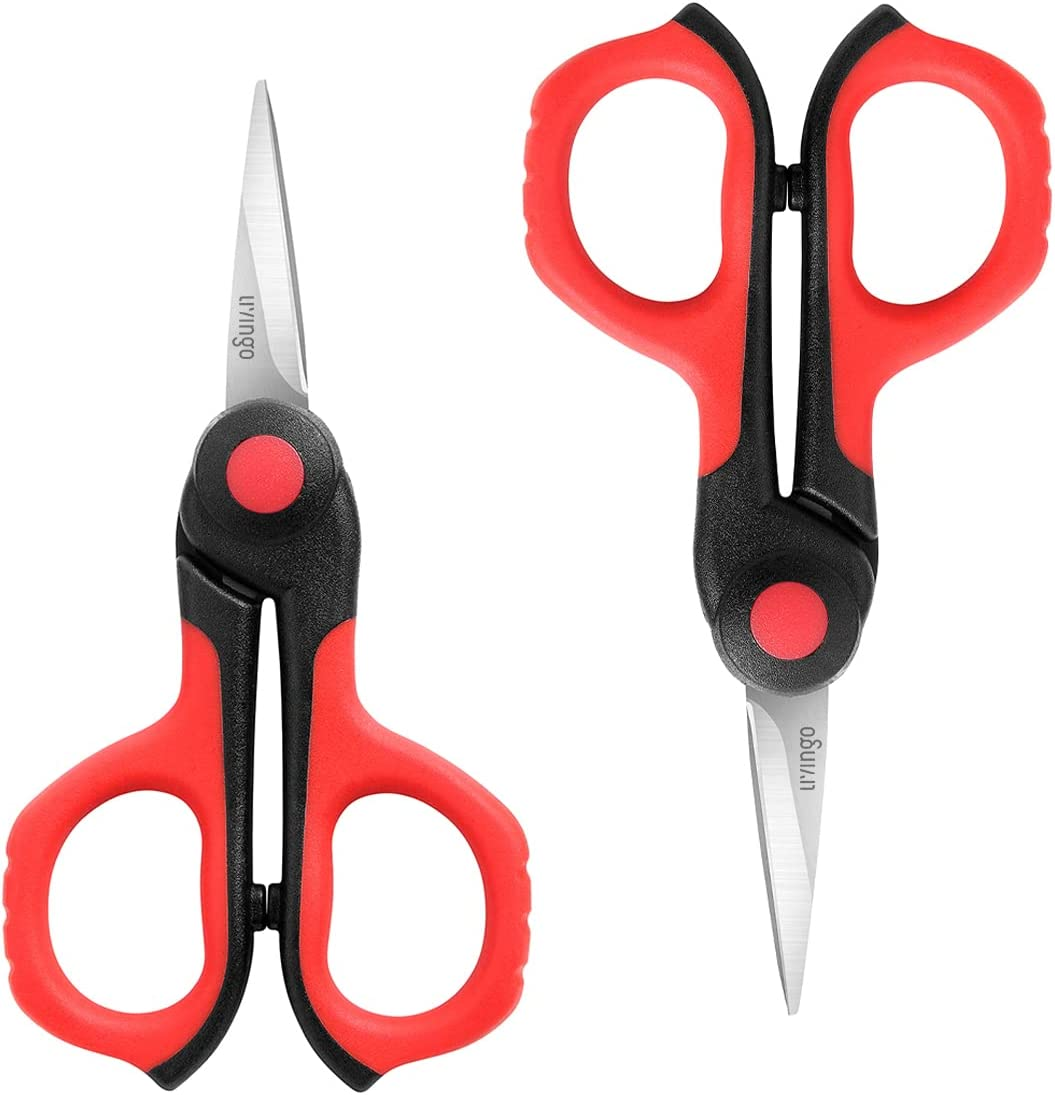 4.5” Small Sharp Embroidery Scissors, Precise Detail Pointed Tip Stainless Steel Shears for Cutting Fabric, Needlework Thread Yarn Craft Sewing, Scrapbook, Paper, 2 Pack Red/Black