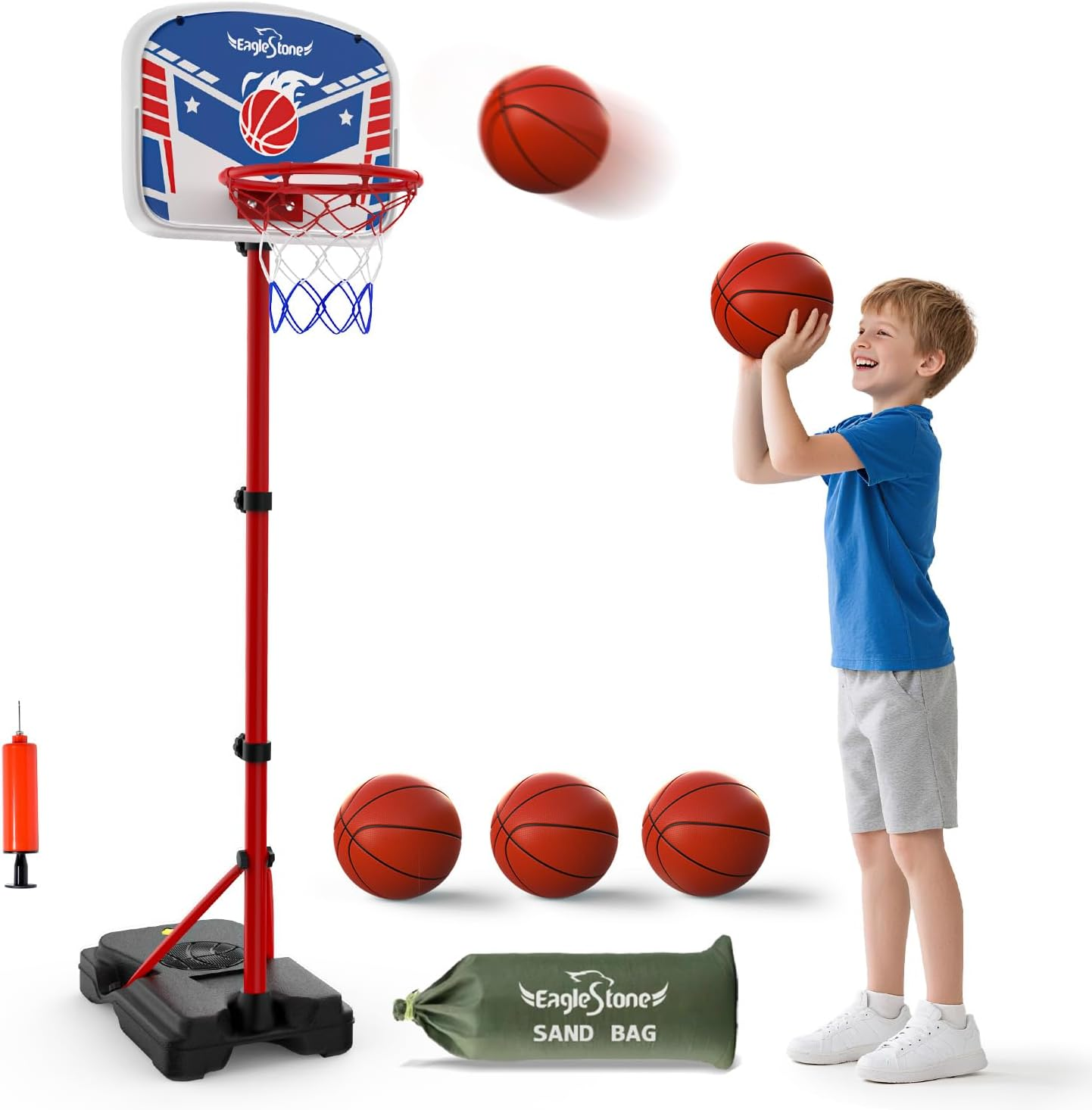 Kids Basketball Hoop with Stand, Adjustable Height Basketball Set Toddler Toys for Boys and Girls Age 3-12, Indoor Outdoor Backyard Sport Game Gift with Sandbag for Stability