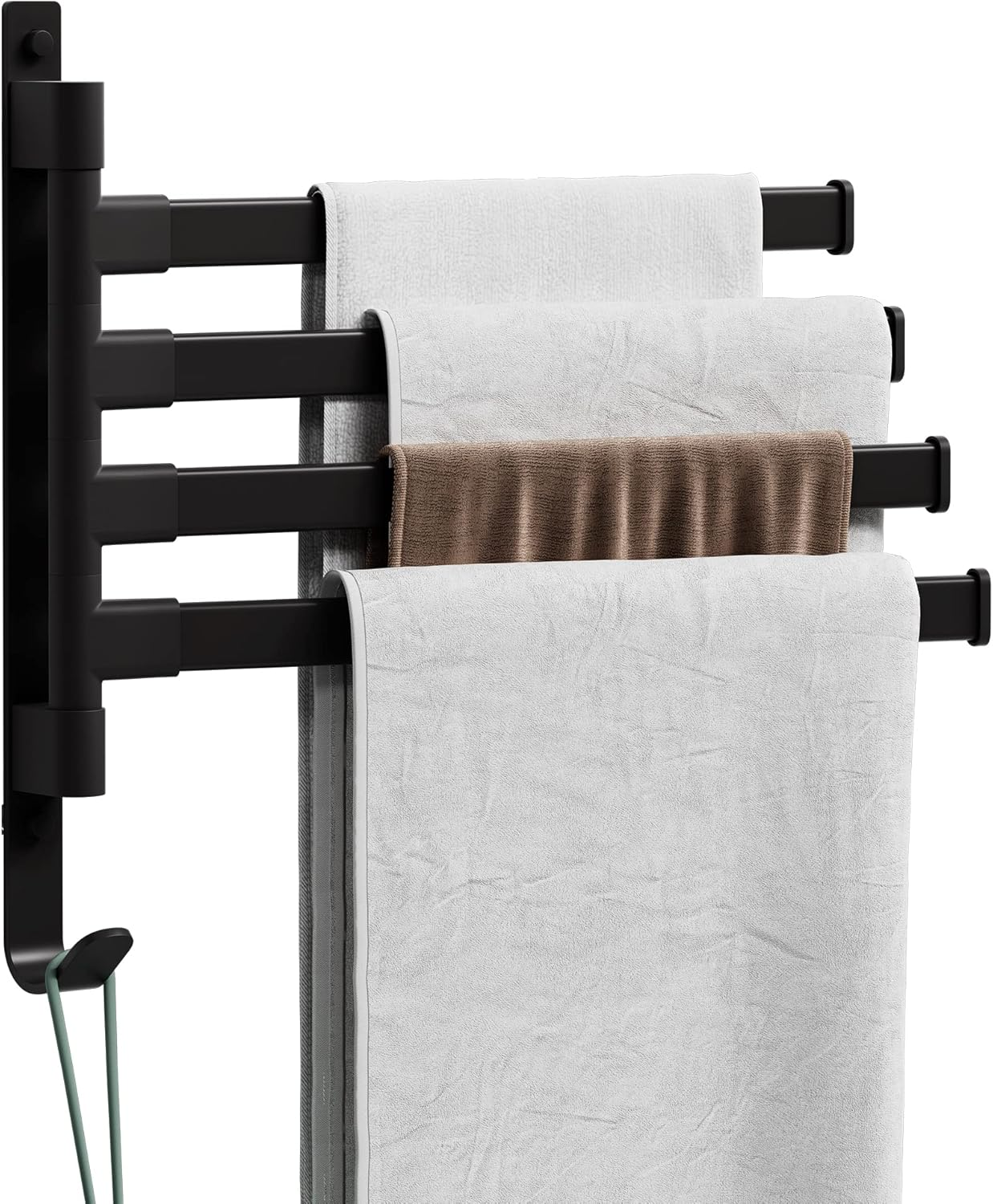 Swivel Towel Rack Wall Mounted Black Towel Bar with 4-Arm Towel Hanger