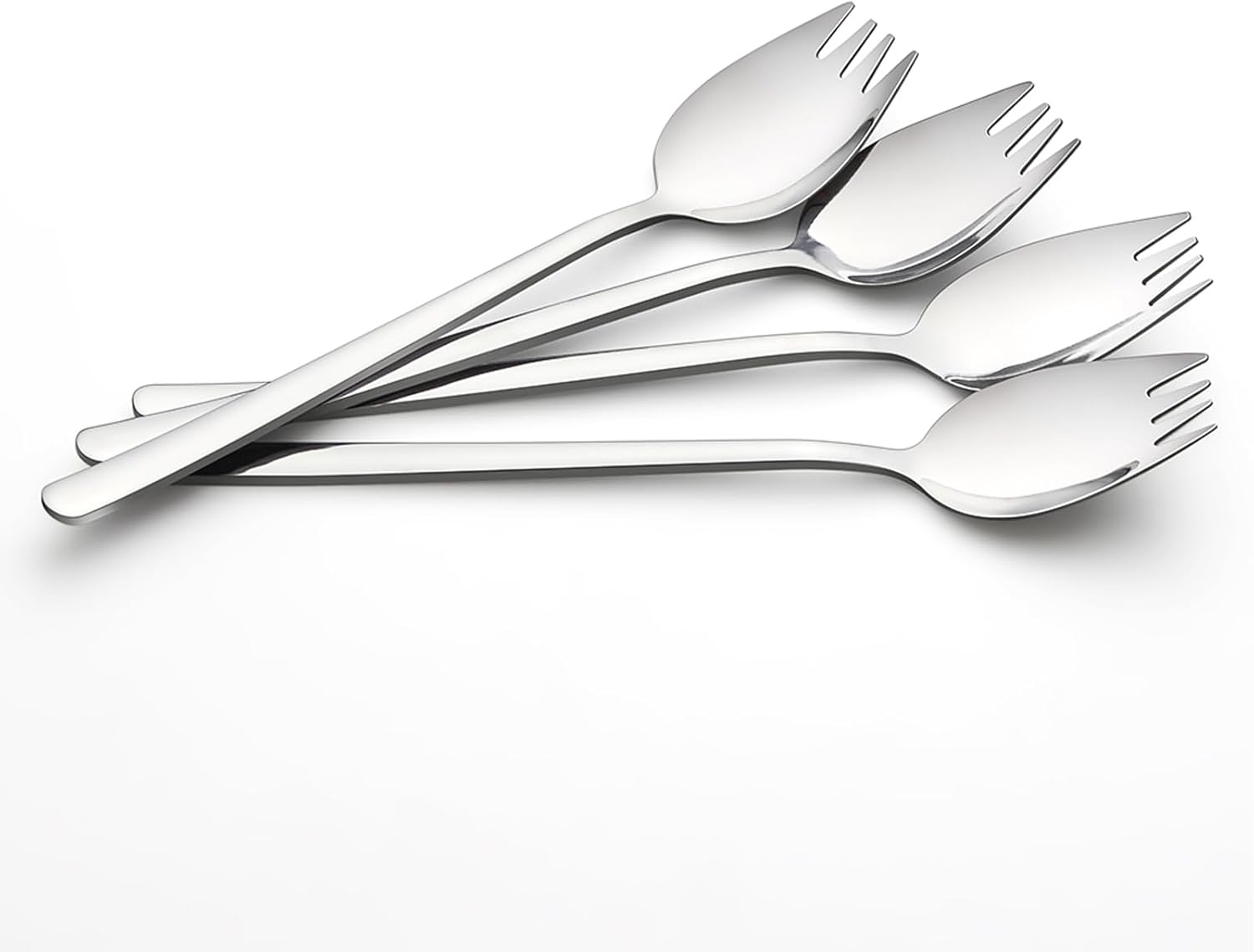 Sporks, 4-Pack 18/10 Stainless Steel Fork, Metal Spork for Everyday Household Use, 7.4-Inch Long Handle Dessert Ice Cream Salad Forks, Flatware Set Spork for Fruit Appetizer Dessert