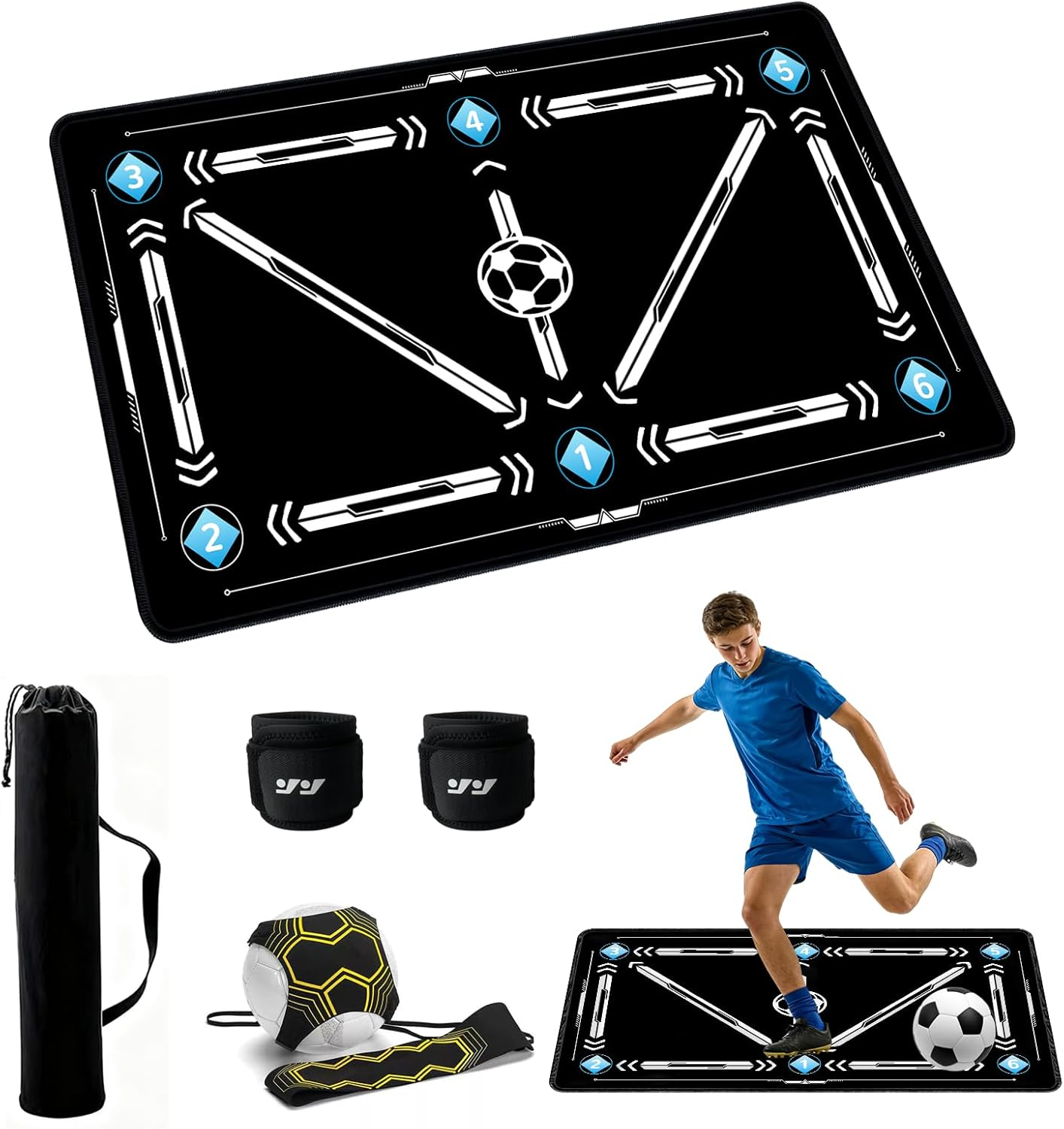Soccer Training Equipment, Soccer Training Mat 35 X 24IN, Football Footstep Training Mat for Footwork and Ball Mastery with Storage Bag & Return Net, Ideal for All Levels Soccer Enthusiasts