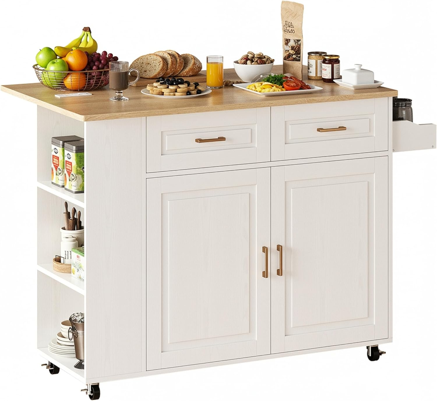 Kitchen Island with Power Outlet & Drop Leaf, 47.2