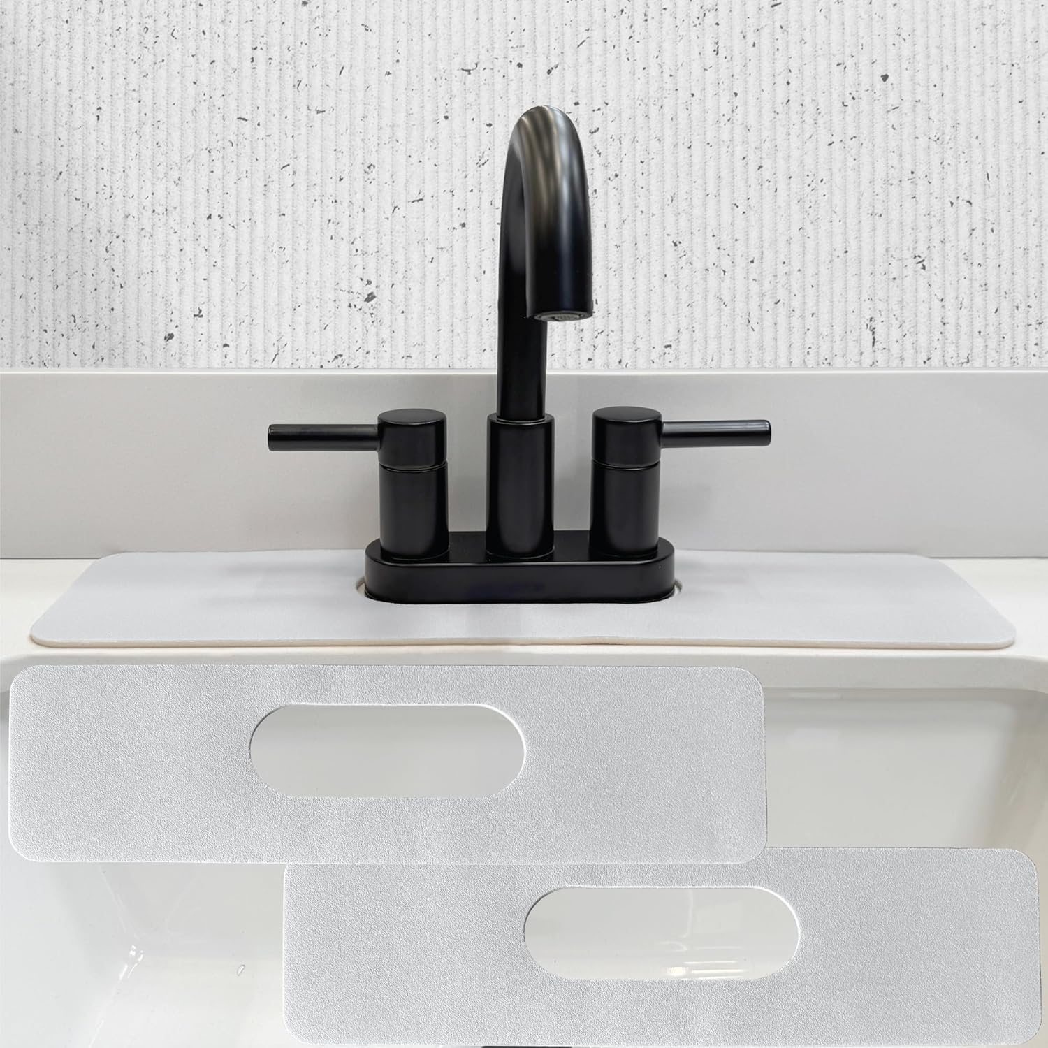Faucet Mat Bathroom Sink Oval-Hole : Diatomite Rubber Bathroom Sink Splash Guard Oval Hole 2 Packs (Light Gray)