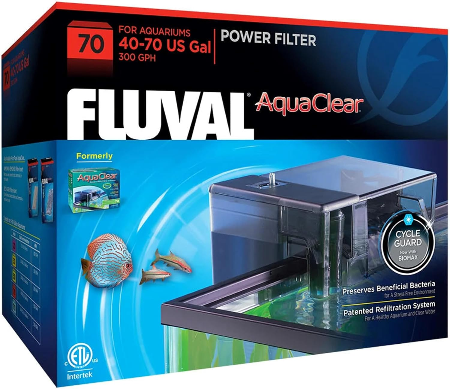 Aquaclear 70 Power Filter, Fish Tank Filter for 40- to 70-Gallon Aquariums, Black