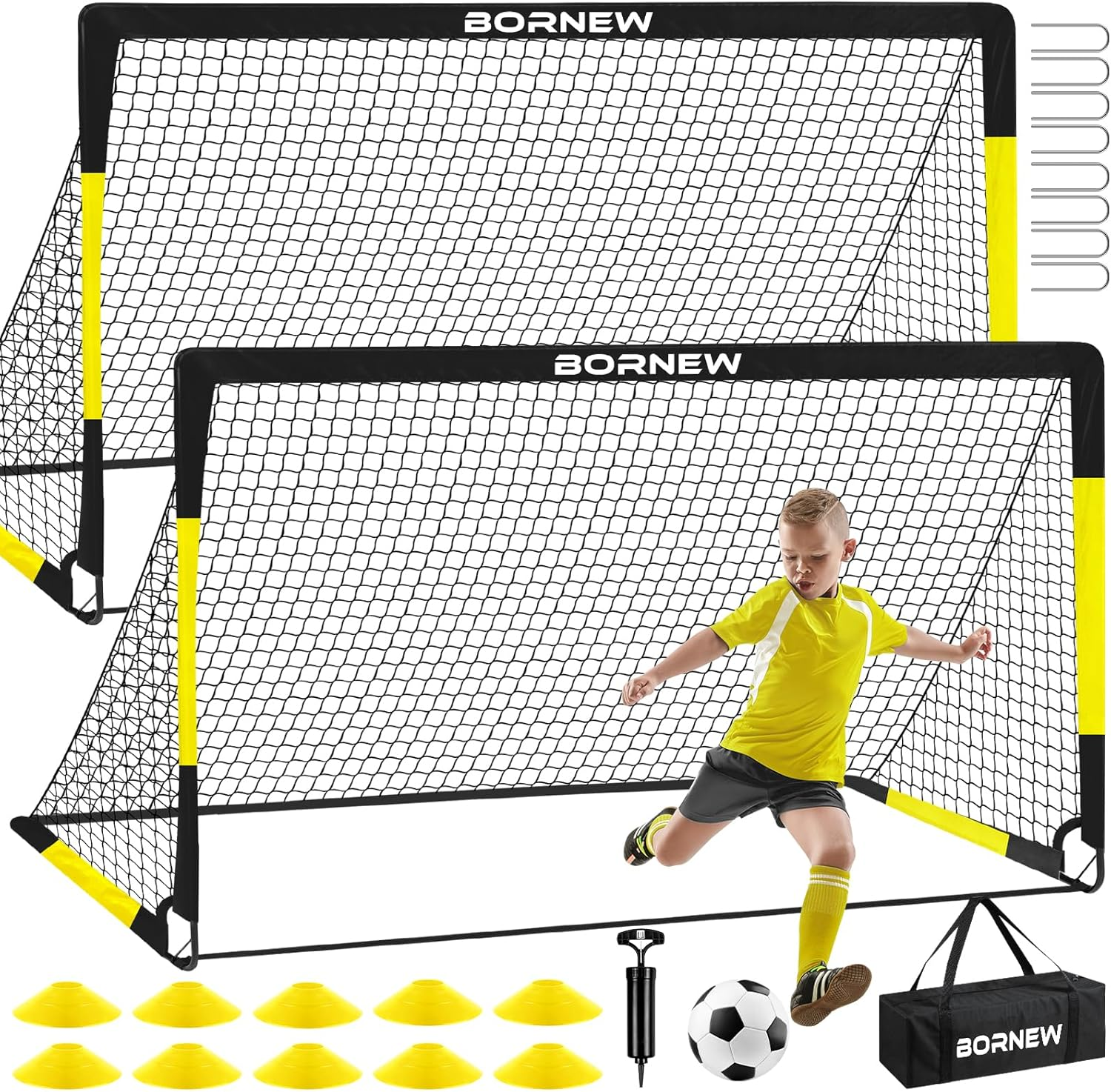 Kids Soccer Goal for Backyard Set - 2 Set of 7X5 / 6X4 Ft Toddler Soccer Nets Training Equipment, Soccer Ball, Pop up Portable Soccer Set for Kids and Youth Games and Training Goals Ages 3-16 Gift