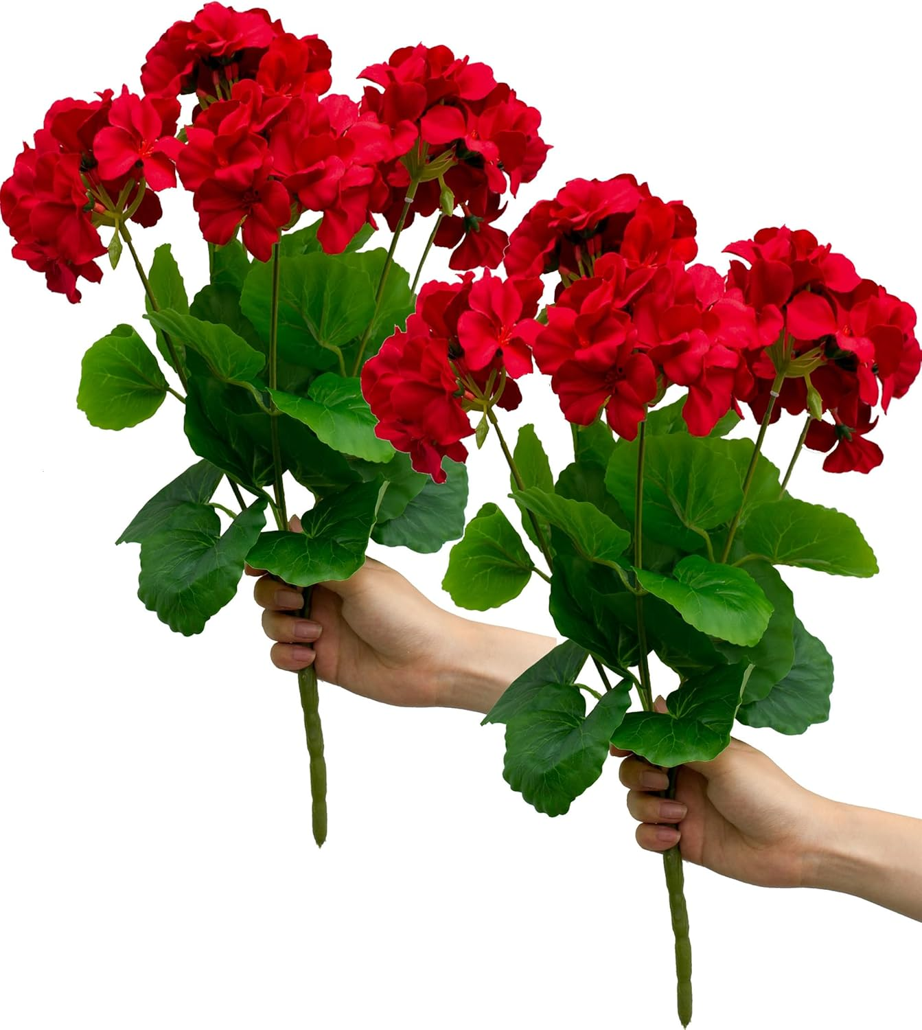 2PCS 18'' Artificial Geraniums Silk Flowers  Home Outdoor Decor Garden Ruby Red