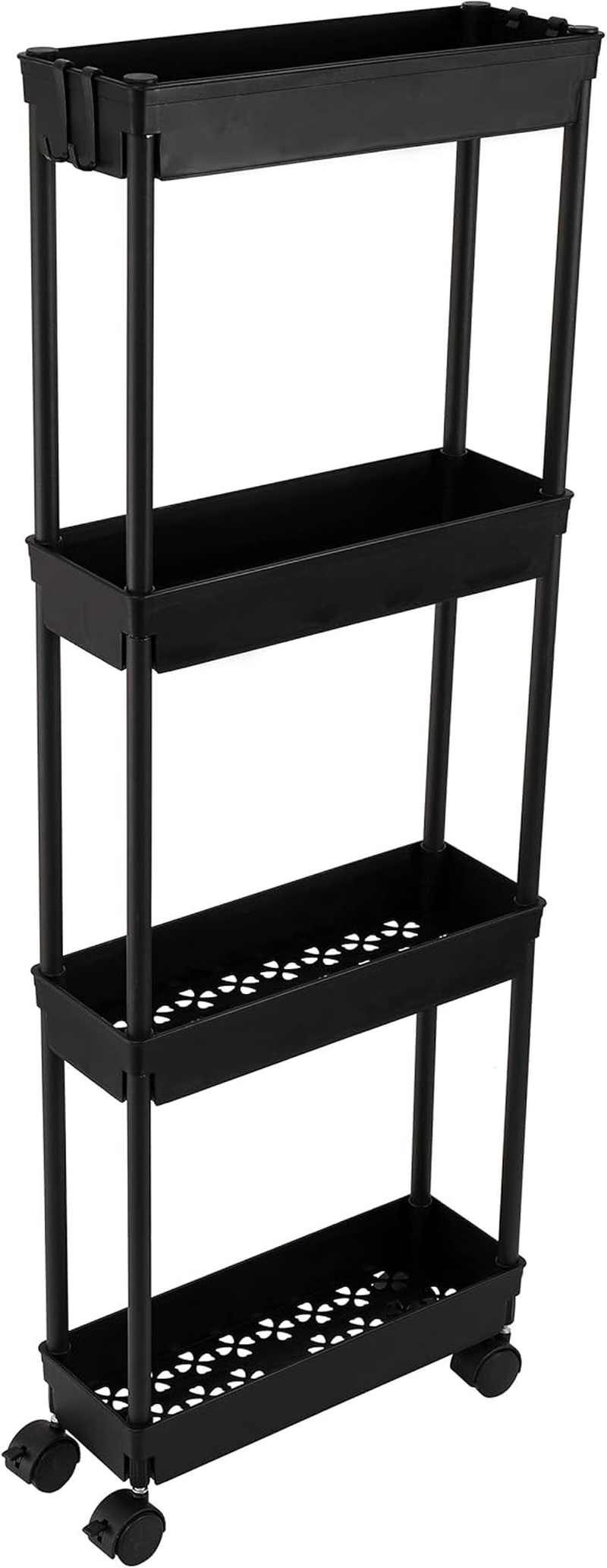 4 Tier Slim Rolling Storage Cart Narrow Shelf Mobile Unit Organizer Black