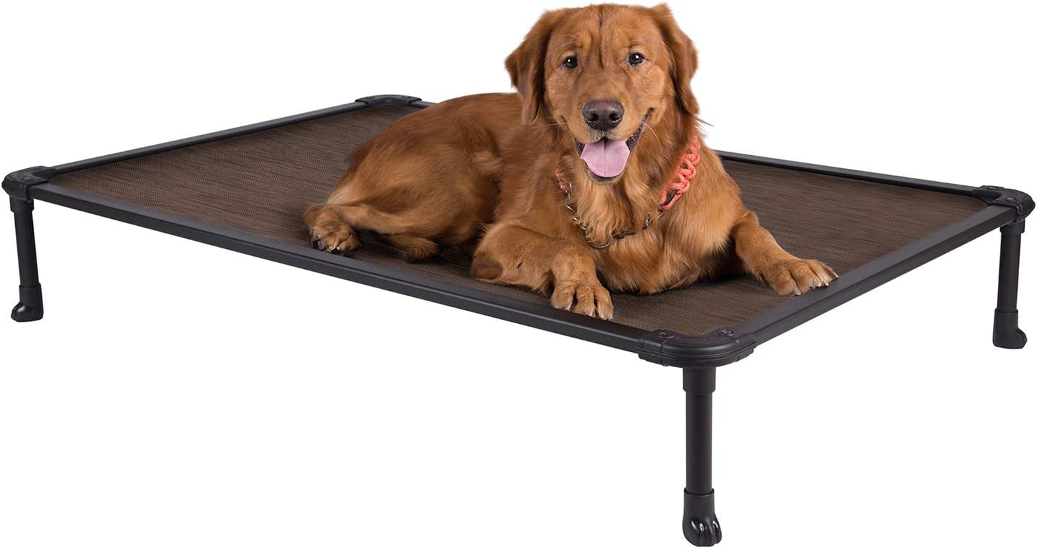 Chew Proof Elevated Dog Bed - Cooling Raised Pet Cot - Rustless Aluminum Frame and Durable Textilene Mesh, Unique Designed No-Slip Feet for Indoor or Outdoor Use, Brown, X-Large, CWC2002