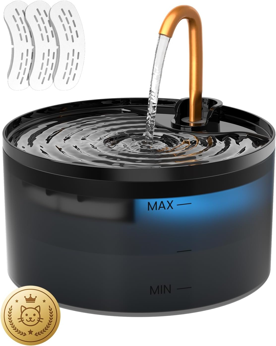 Cat Water Fountain, 71Oz/2.1L Cat Fountain for Drinking with Copper Faucet, Misfans-Designed Pump & Filter, Plastic Automatic Pet Water Fountain Bowl & Dispenser with 3-Pack Replaceable Filters