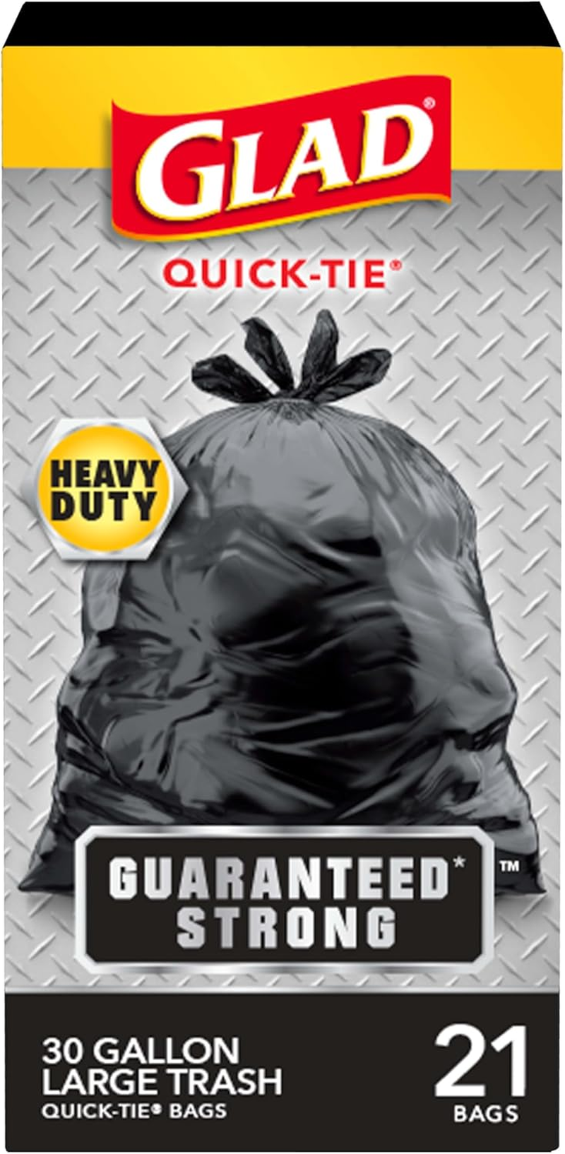 Trash Bags, Strong Quick-Tie Large Garbage Bags - 30 Gallon - 21 Count (Package May Vary)