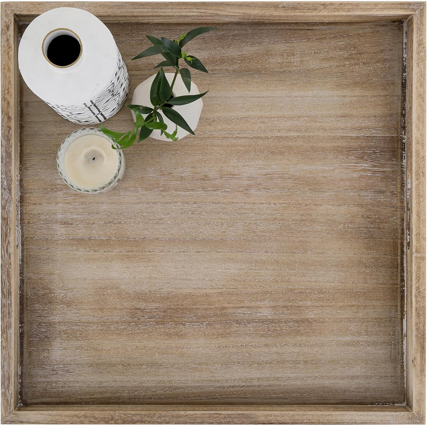 Large Ottoman Serving Tray: Wood Coffee Table Trays with Handles