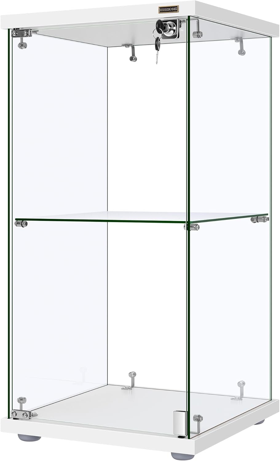 15.7''W X 15.7''D X 31.9''H Glass Display Cabinet Showcase Countertop with Lock, Tempered Glass 25Mm MDF Base