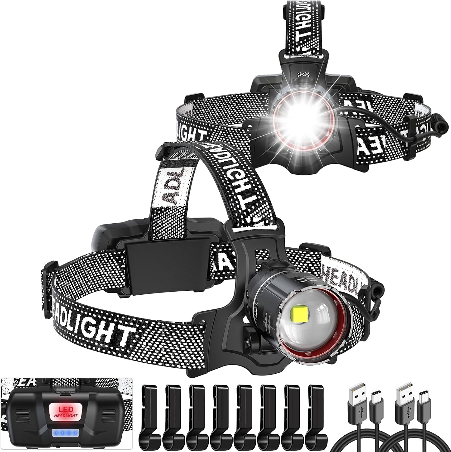 Linterna Frontal Recargable 2 Piezas LED Super Brillante Sensor Movimiento 5Modo