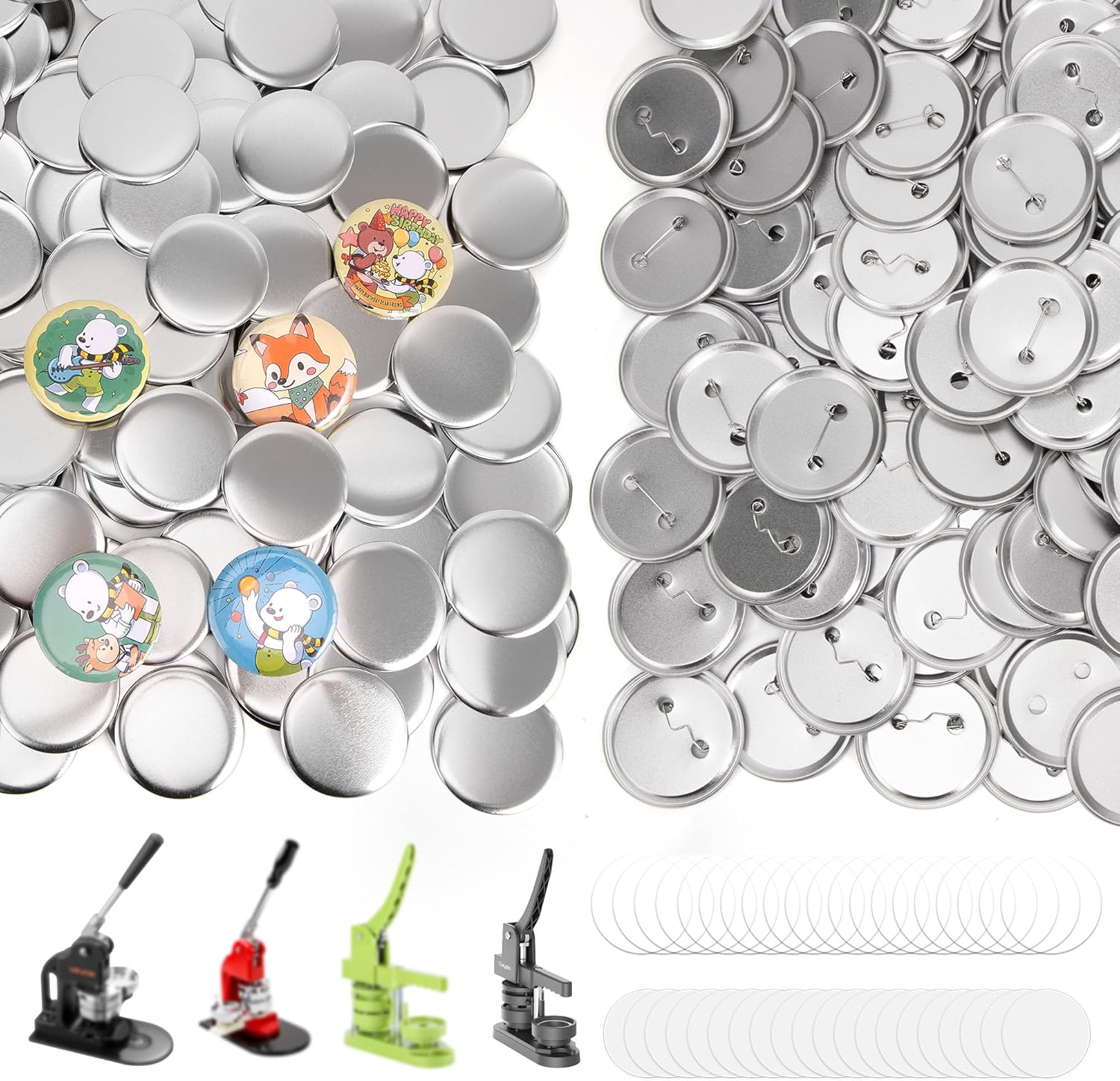 200 Sets Button Maker Supplies, 2.25 Inch(58Mm) Button Supplies Pin Making Supplies for Button Maker Machine, Button Maker Accessories for DIY Pin Maker Press