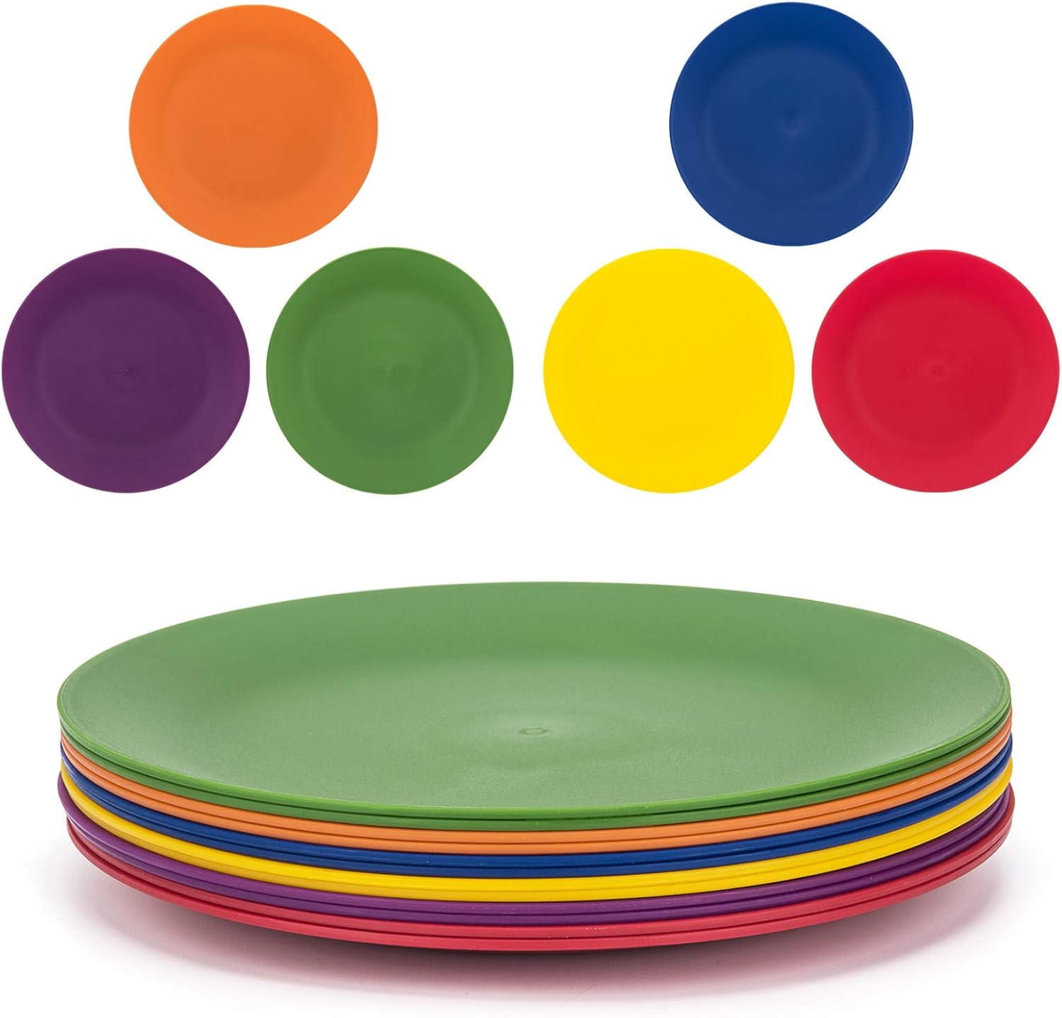 KX-WARE Plastic Plates Set of 12 - Unbreakable and Reusable 9.875 Inches Dinner Plates, Multicolor | Dishwasher Safe, BPA Free