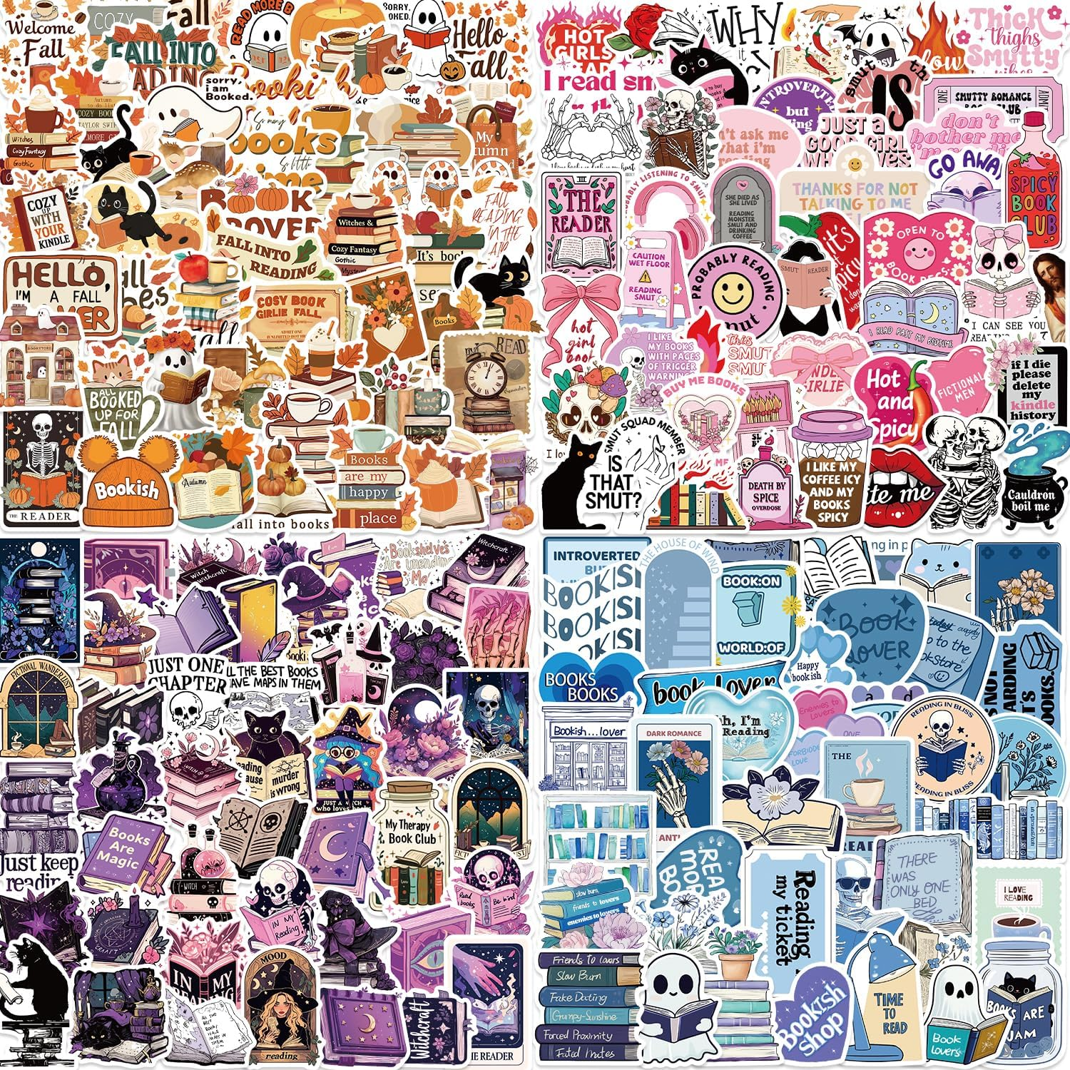 200PCS Gothic Aesthetic Reading Book Lovers Fall Spooky Vinyl Stickers Decals