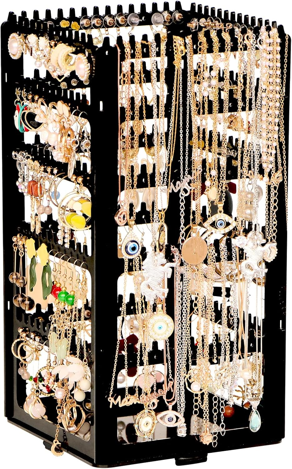 360 Rotating Earring Holder Organizer Stand,5 Tiers Acrylic Jewelry Organizers and Storage,Stud Earring Organizers and Storage,228 Holes and 232 Grooves for Earrings Necklaces Chain Bracelet
