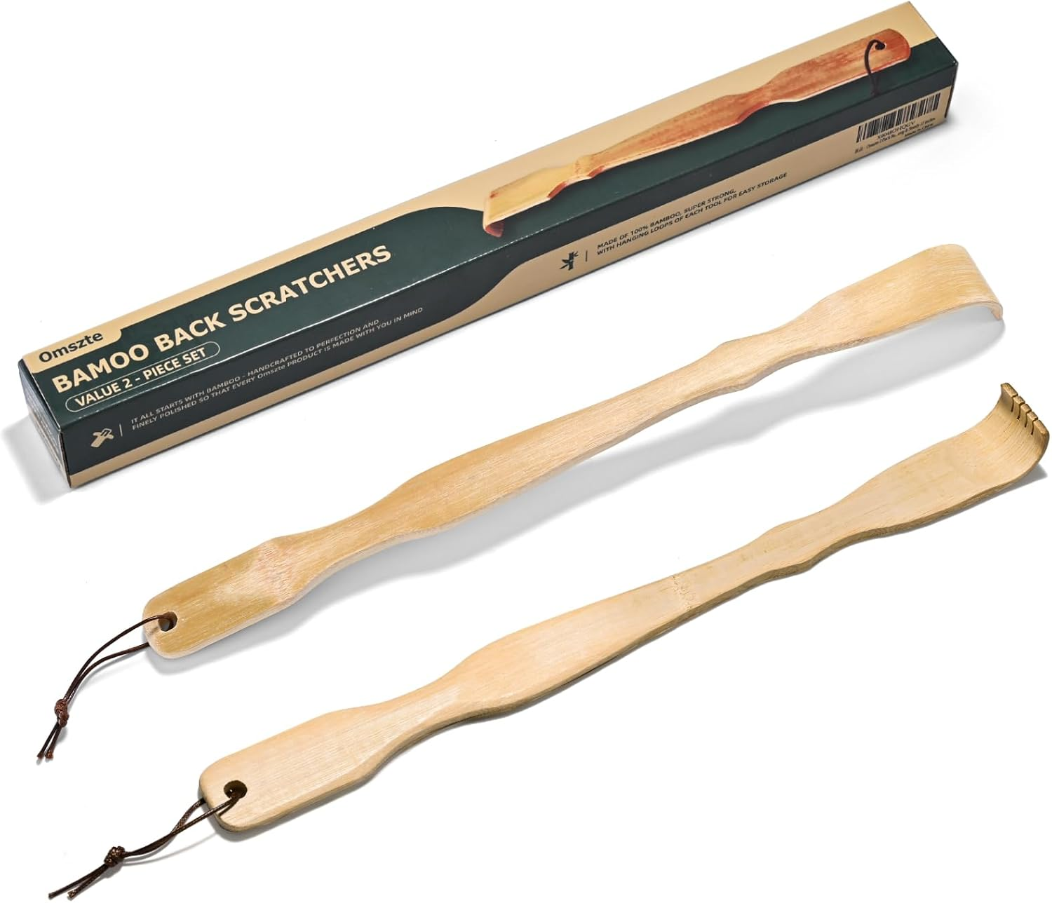 2 Pack Bamboo Back Scratcher,100% Natural Bamboo Back Scratchers for Itching Relief,Strong & Sturdy 17 Inches