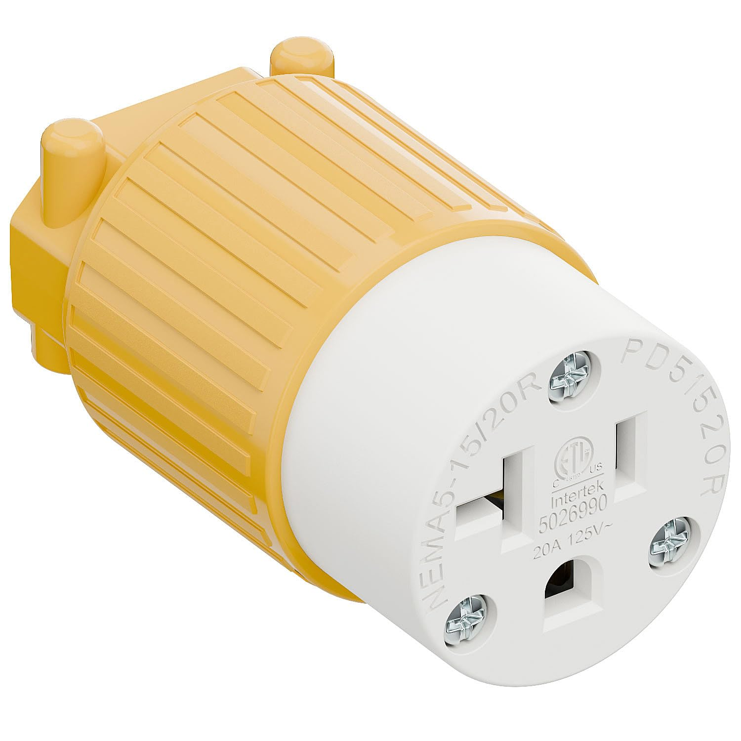 NEMA 5-20R Female Socket,20Amp/125Volt, NEMA 5-15R 15A/125V ETL Listed Heavy Duty 3-Prong Female Straight Blade Connector, 15/20Amp AC Industrial Grade Cord End Socket, Yellow/White