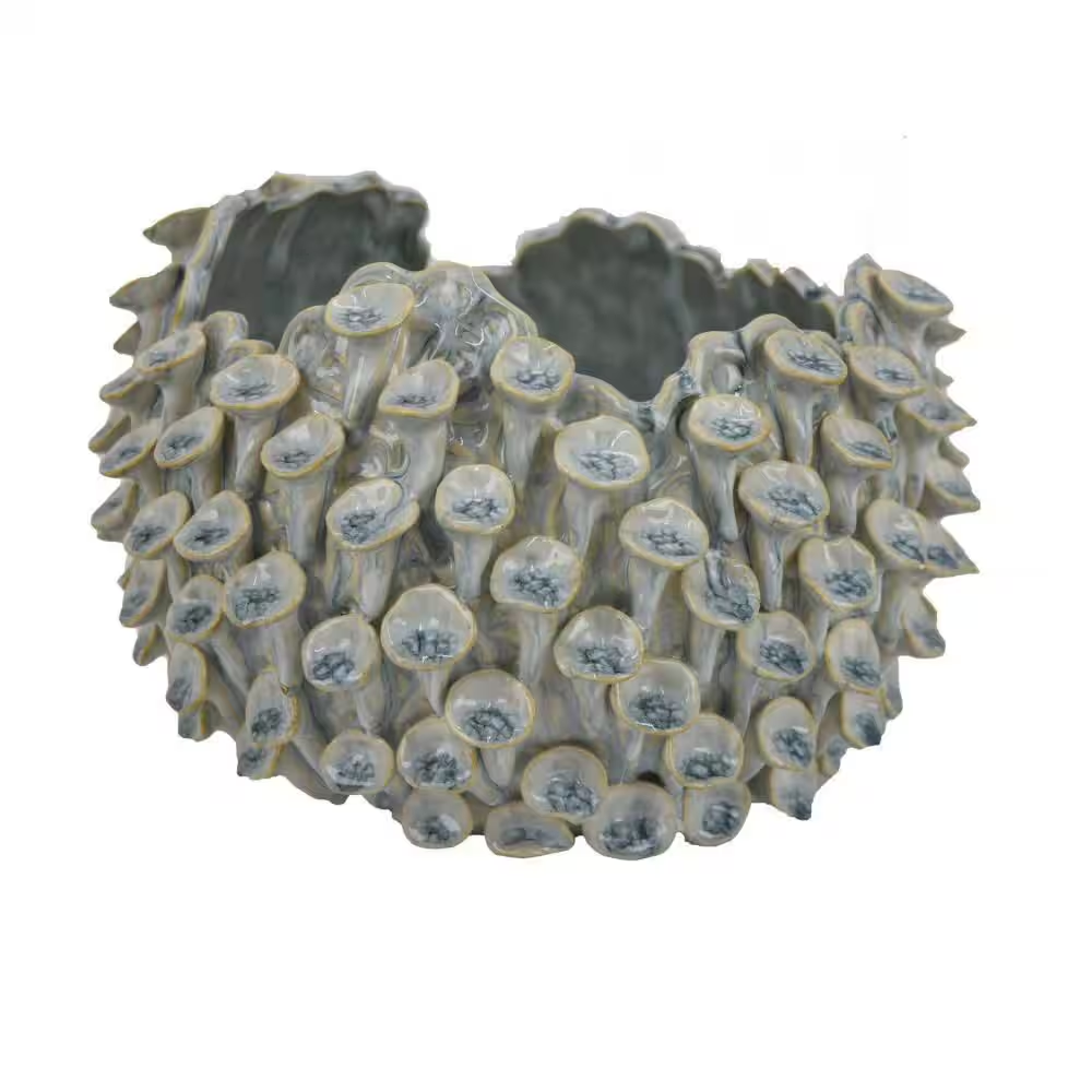Nina Light Blue and Gray round Ceramic 10 In. Decorative Bowl
