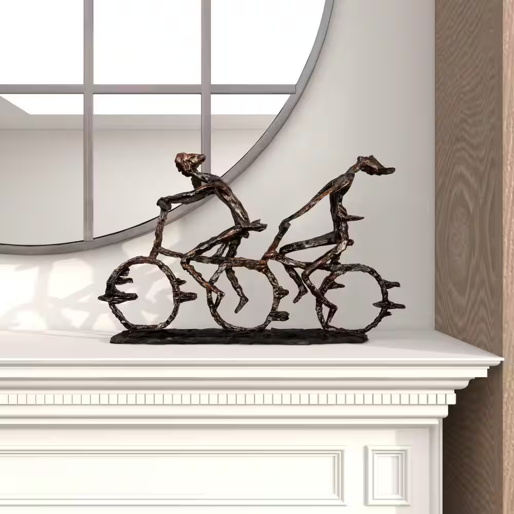 3 In. X 13 In. Brass Polystone People Sculpture with Bike