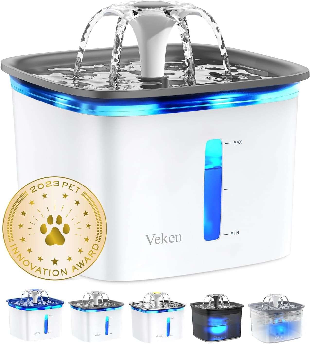 Innovation Award Winner 95Oz/2.8L Pet Fountain, Automatic Cat Water Fountain Dog Water Dispenser with Replacement Filters, Gifts for Cats, Dogs, Multiple Pets (Grey, Plastic)