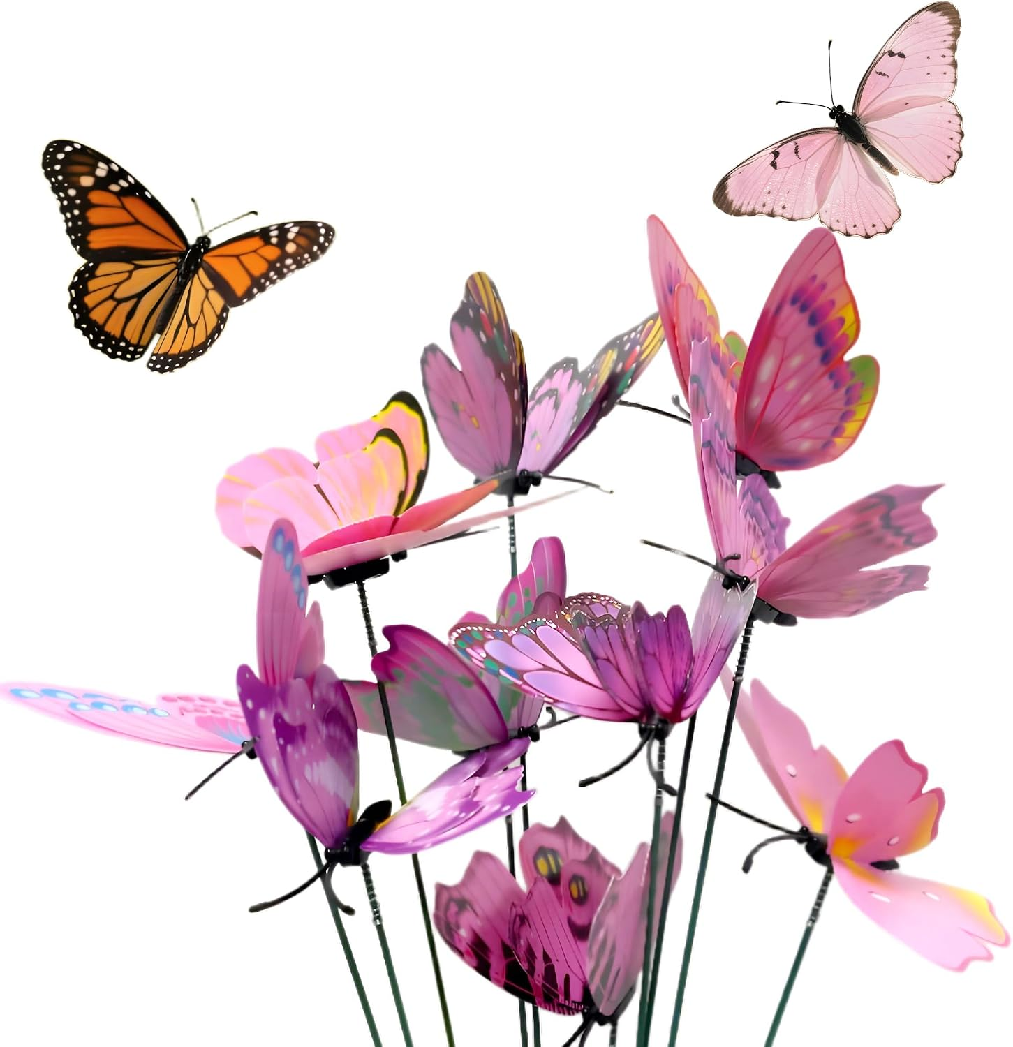 10 Pink Butterfly Garden Stakes, Fairy Garden Decorations for Plant Pots