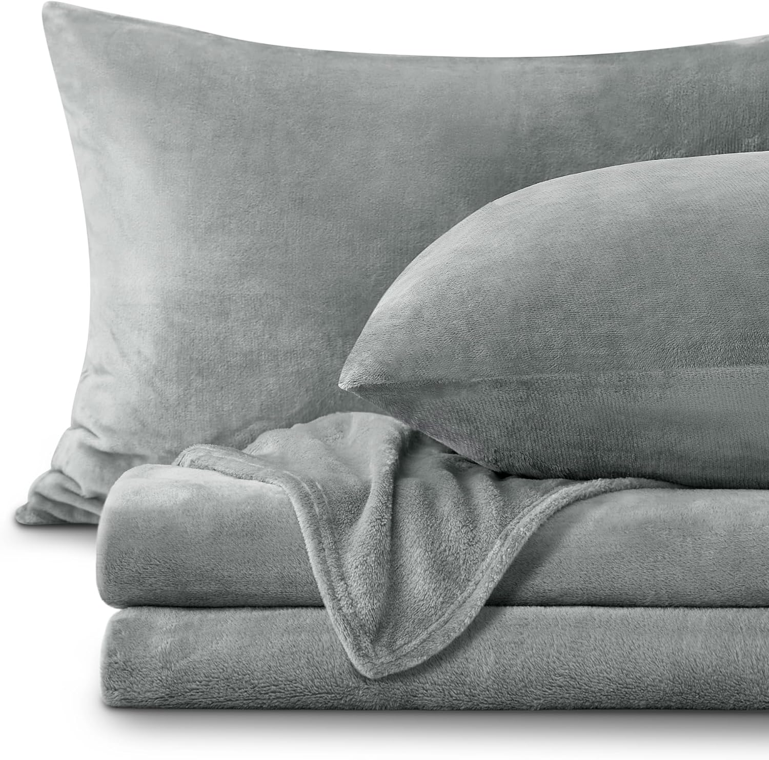 Flannel Sheets Queen Size Grey - Super Soft Fleece Sheets Set Fluffy Extra Plush, 4 Piece(Include Fitted Sheet, Flat Sheet, 2 Pillowcases)