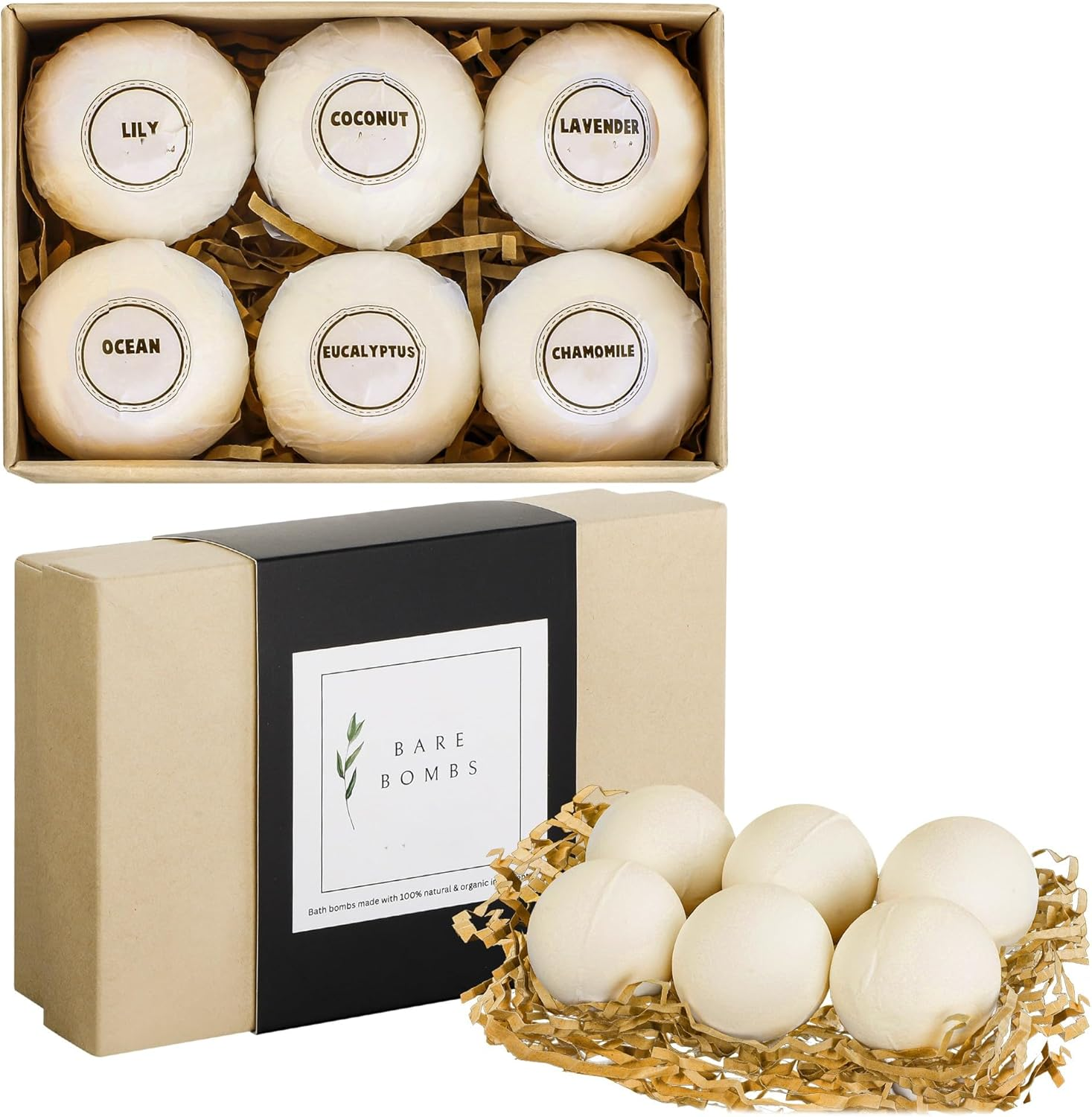 Natural & Organic Bath Bombs with a Variety of Essential Oils, Dye and Paraben Free, Vegan, at Home Spa, Set of 6 (60 Gram)