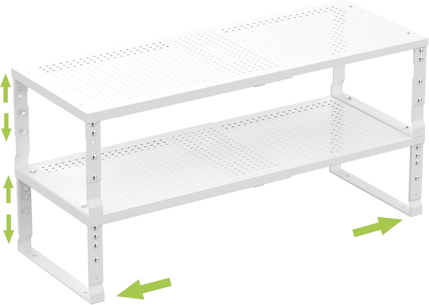 Expandable Cabinet Shelf Organizer Storage Spice Rack Shelves for Kitchen Stackable Adjustable Pantry Cupboard Bathroom Countertop Desktop(2Packs/White/Medium-With Hole)