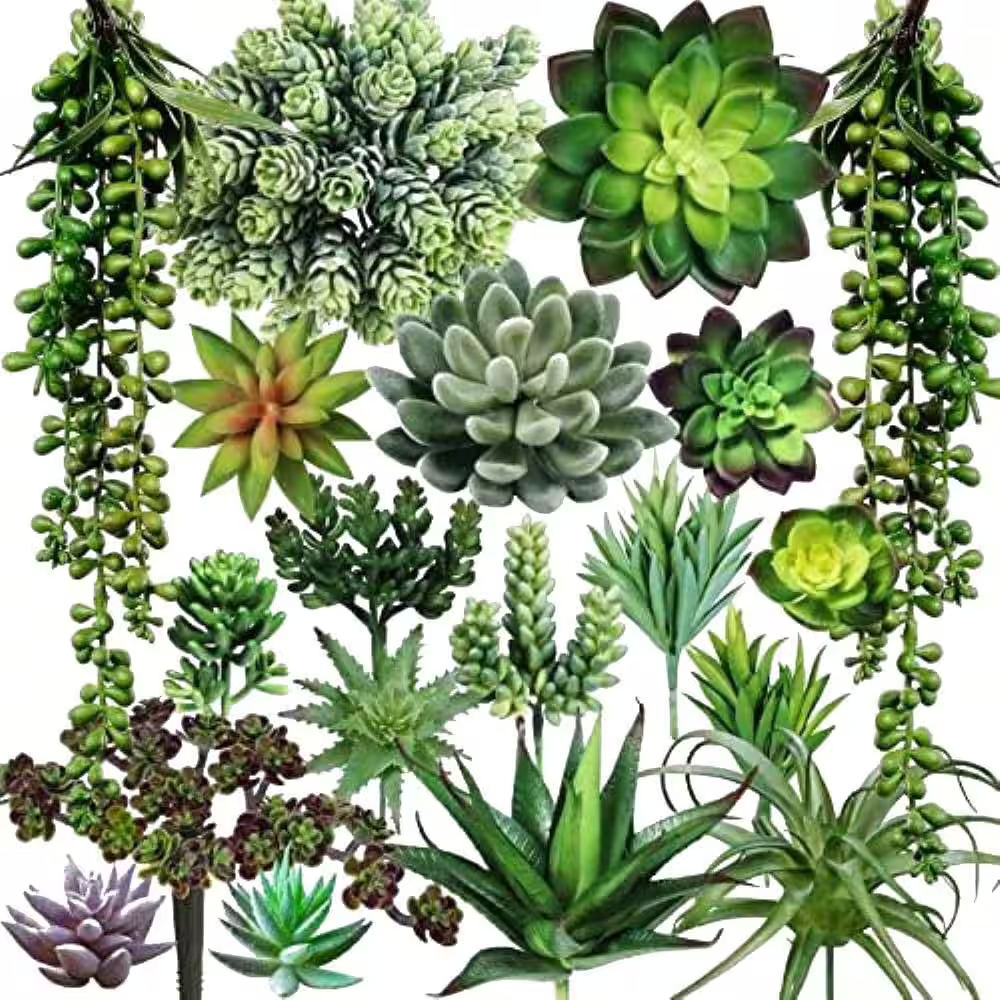 19 Pcs Assorted Artificial Succulents for Indoor Outdoor Decor 4.49 In. H