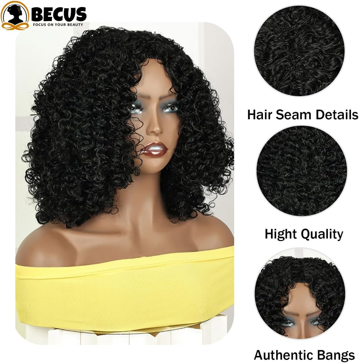 BECUS Afro Curly Wigs for Women 12Inch Natural Black Synthetic African Full K... - Picture 5 of 16