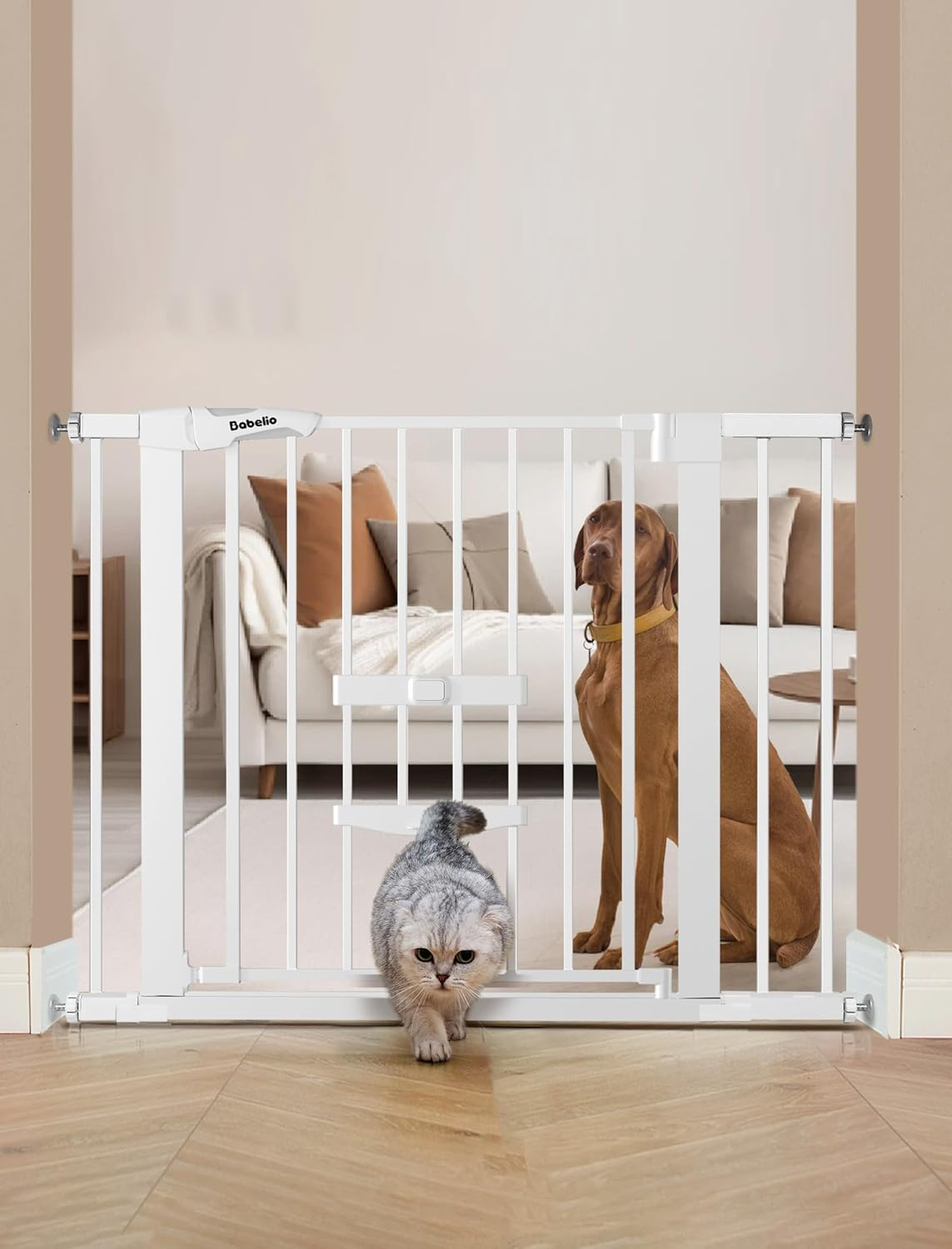 Puerta de Seguridad de Presion para Perros y Gatos Metalica para Blanca