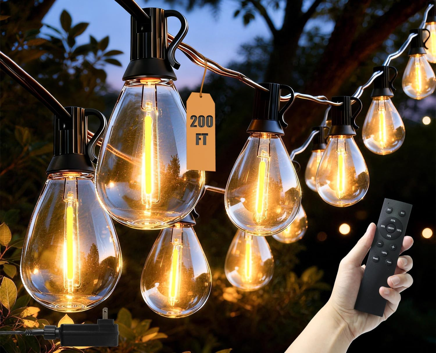 200FT Outdoor String Lights Waterproof, 76+2 Shatterproof S11 LED Bulbs, Extra Long Patio Lights for Outside, Bistro Cafe Decor, Backyard Garden Hanging Lights, outside Fence Light String