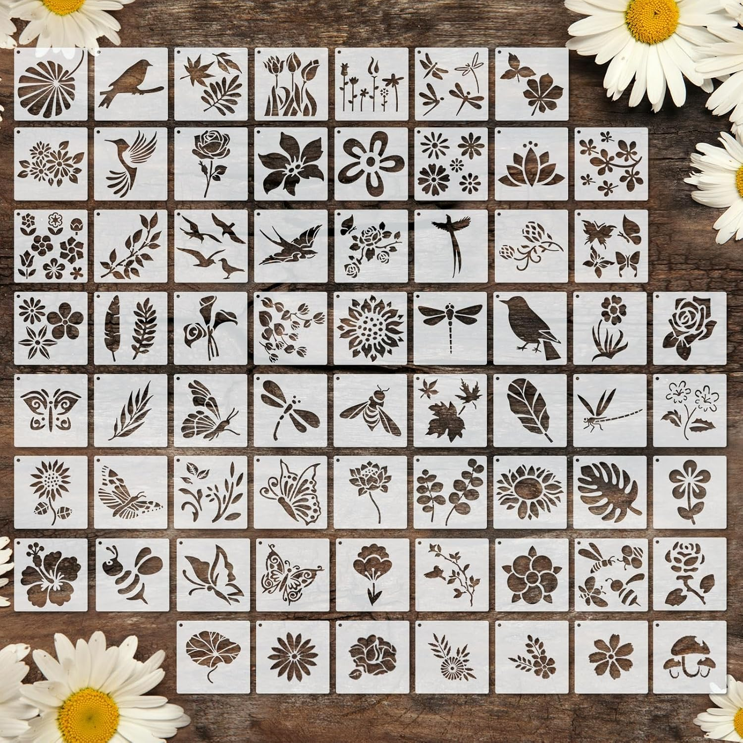 Marspark 66 Pcs Spring Easter Small Stencils for Crafts Reusable 3 Inch Stencils for Painting on Wood DIY Craft Paint Template for Wall Home Decor Card Rock Canvas Drawing Holiday (Flowering Plants)