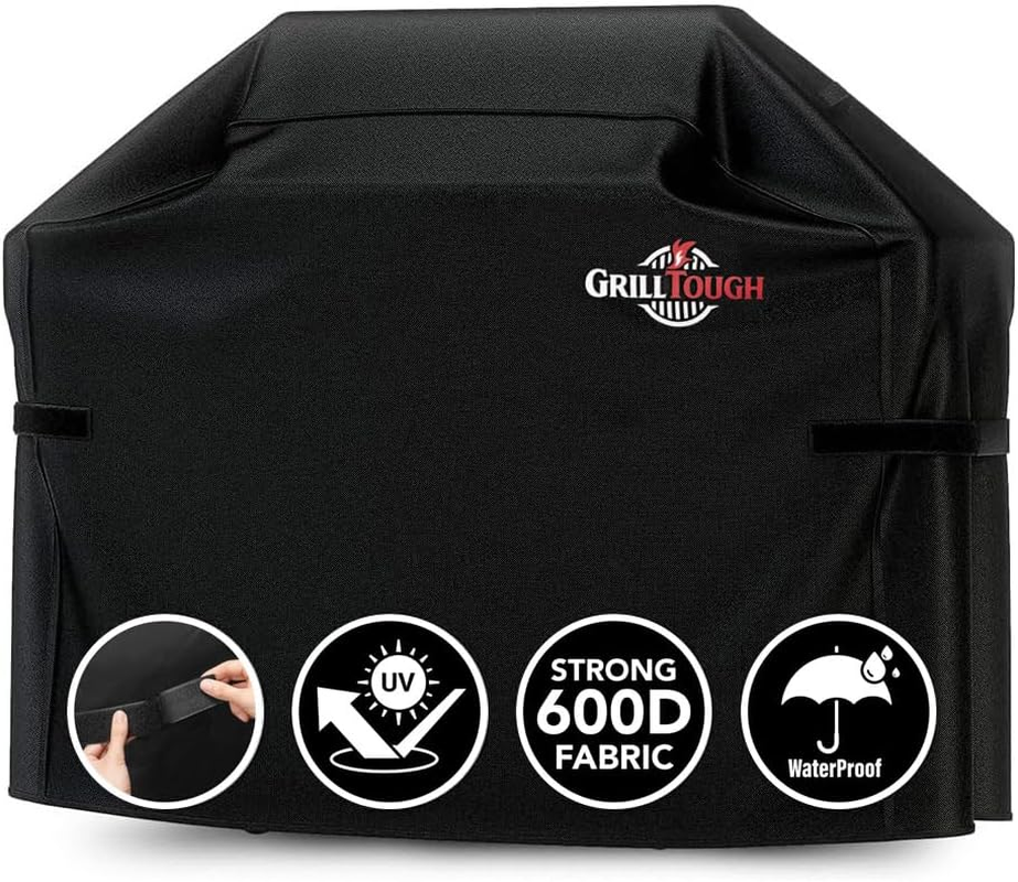 Heavy Duty BBQ Grill Cover for Outdoor Grill, 58 Inch – Waterproof, Weather Resistant, UV & Fade Resistant with Fastening Straps – Gas Grill Cover for Weber, Genesis, Charbroil, etc. Black
