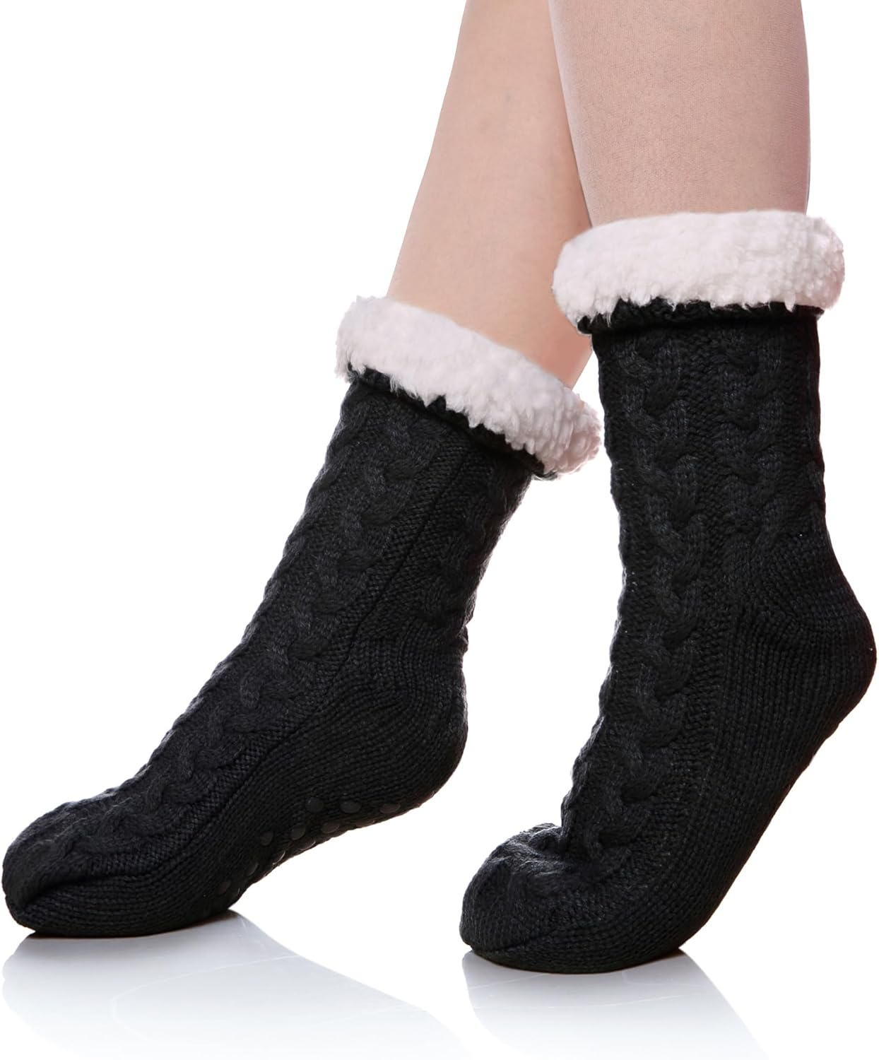 Women's Winter Super Soft Warm Cozy Fleece Lined Fuzzy Slipper Socks with Grippers