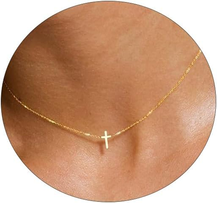 Cross Necklace for Women 14K Gold Silver Plated Sideways Cross Necklace Set Dainty Simple Silver Cross Choker Trendy Cute Layered Gold Cross Pendant Chain Faith Jewelry Gift