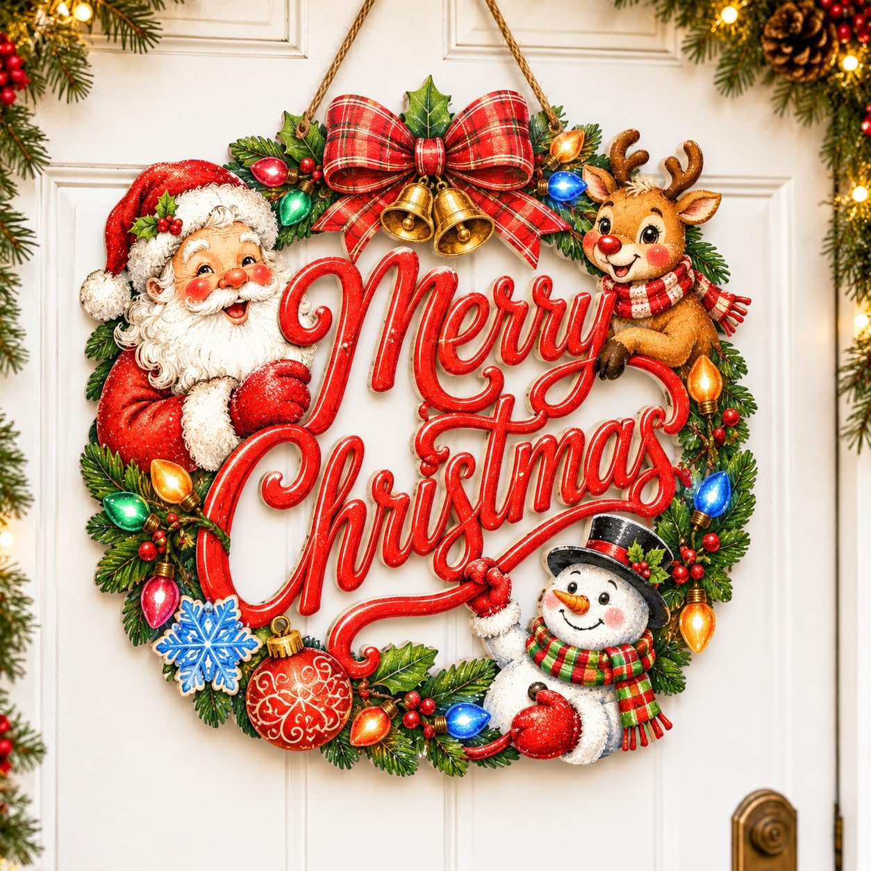 Merry Christmas Wreath For Front Door Santa Reindeer Christmas Door Decor New